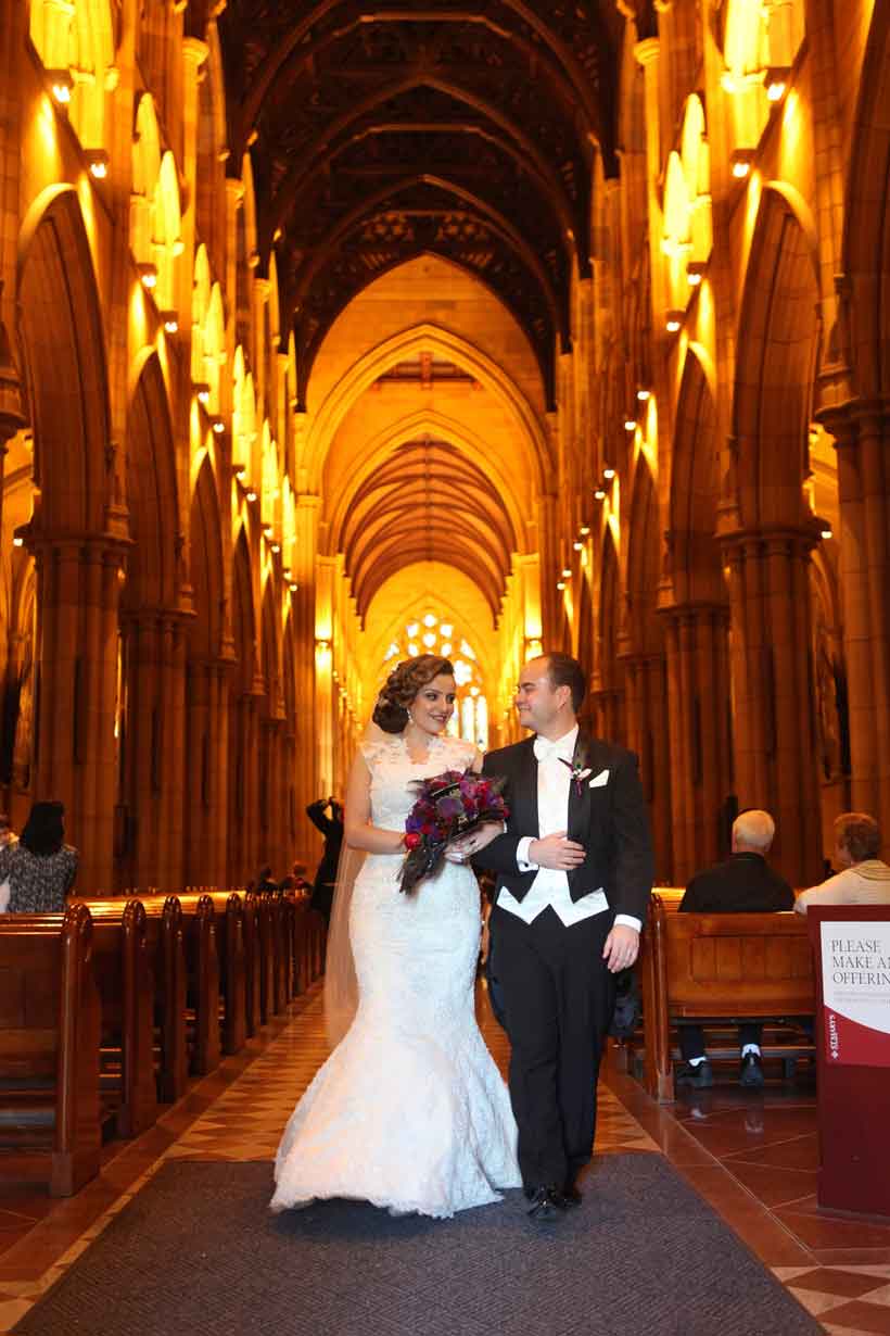 Bride and groom at St Mary's Cathedral