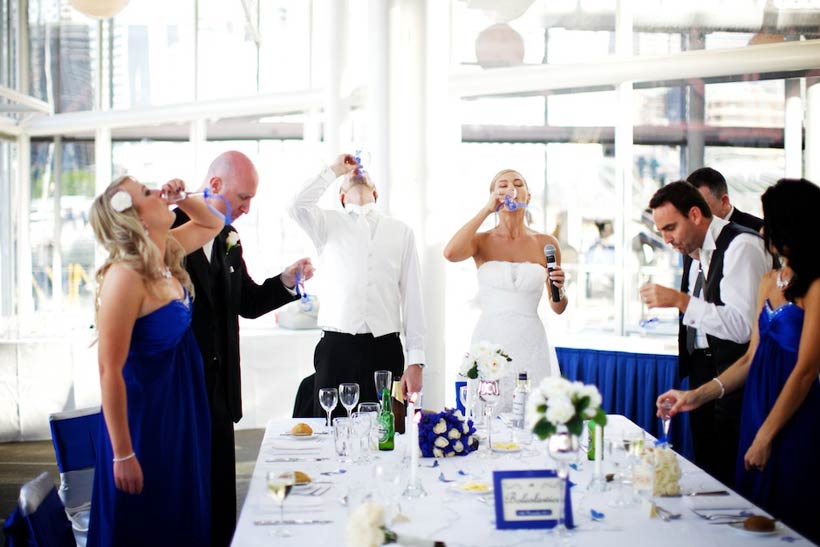 Vodka shots at blue themed wedding