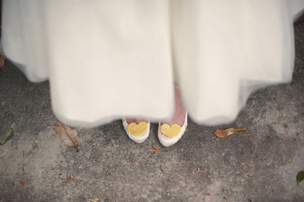Wedding dress with yellow shoes