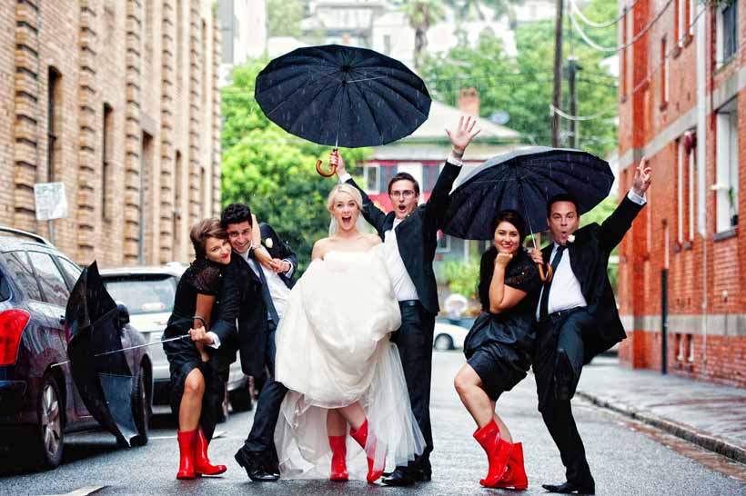 Red gumboot wedding