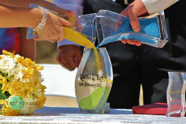 Sand ceremony at beach wedding