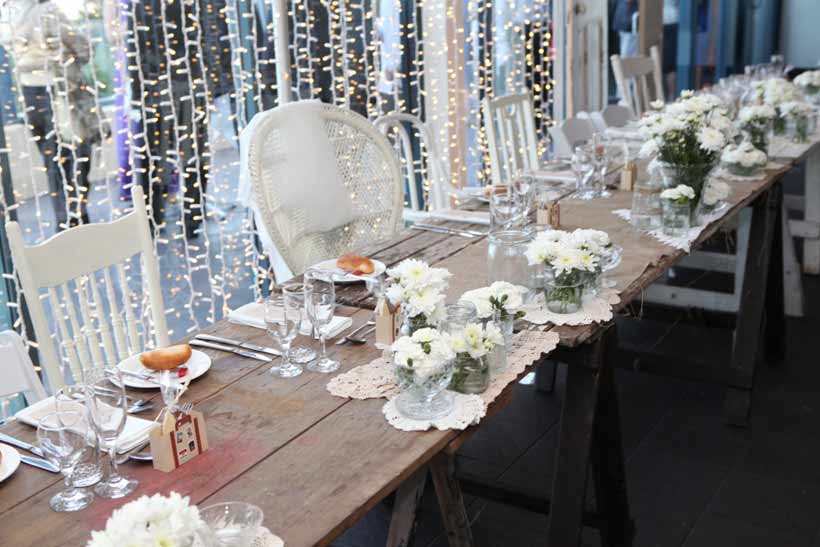 Lace and surf wedding table