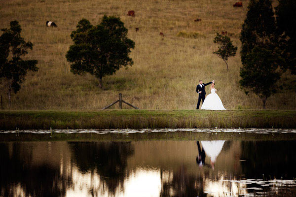 Bride and groom at rustic winery wedding