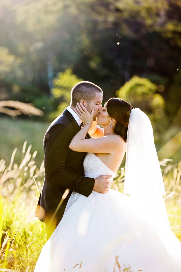 Bride and groom at rustic winery wedding