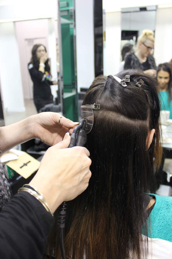 Scattering a combination of Great Lengths Hair Extensions throughout my hair