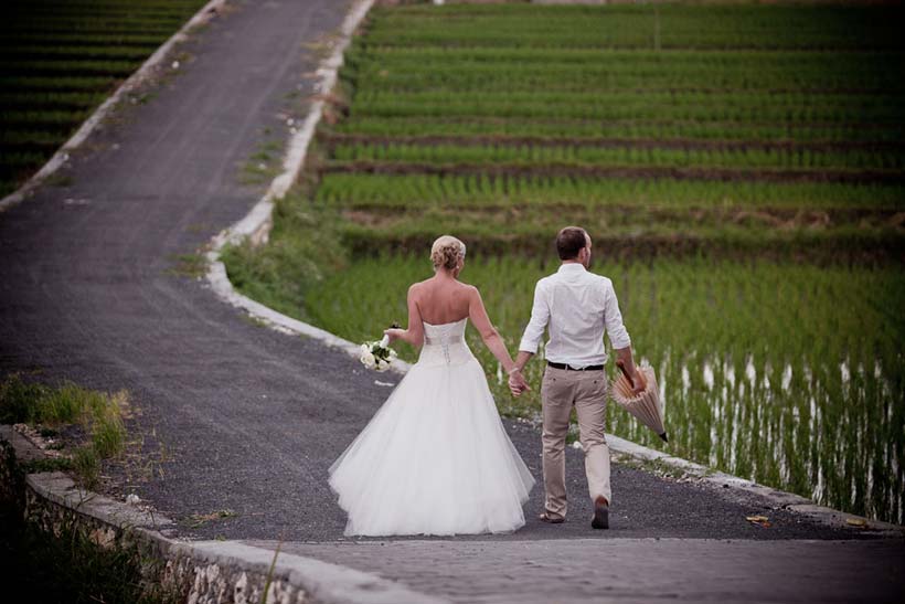 Bali Wedding- bride and groom in rice paddy fields