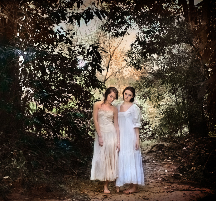 brides in vintage forest shoot