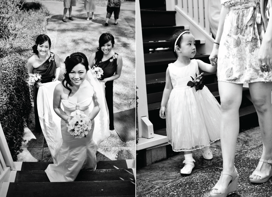 Arriving at the church with bridesmaids and flowergirl