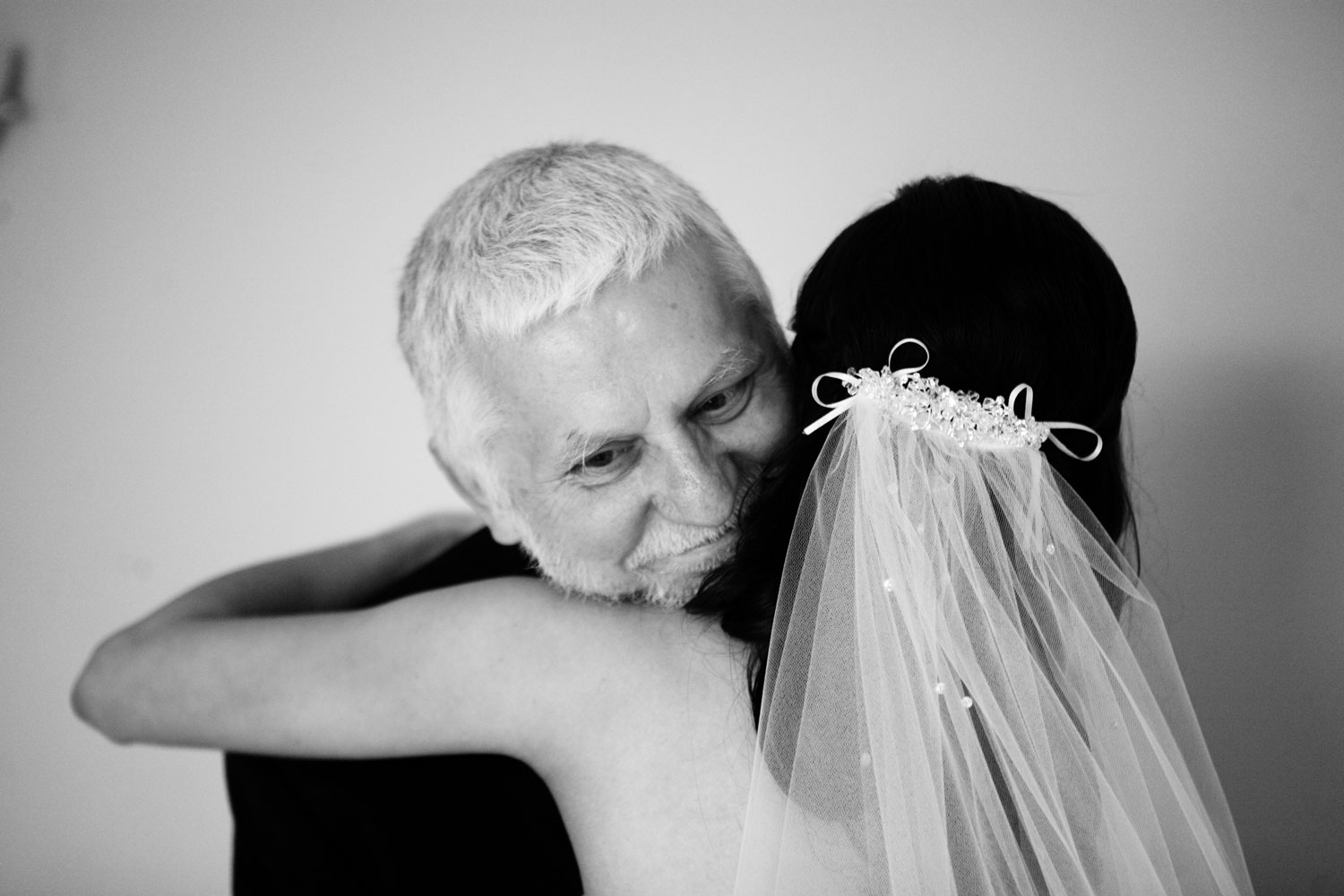bride wearing veil with father of bride