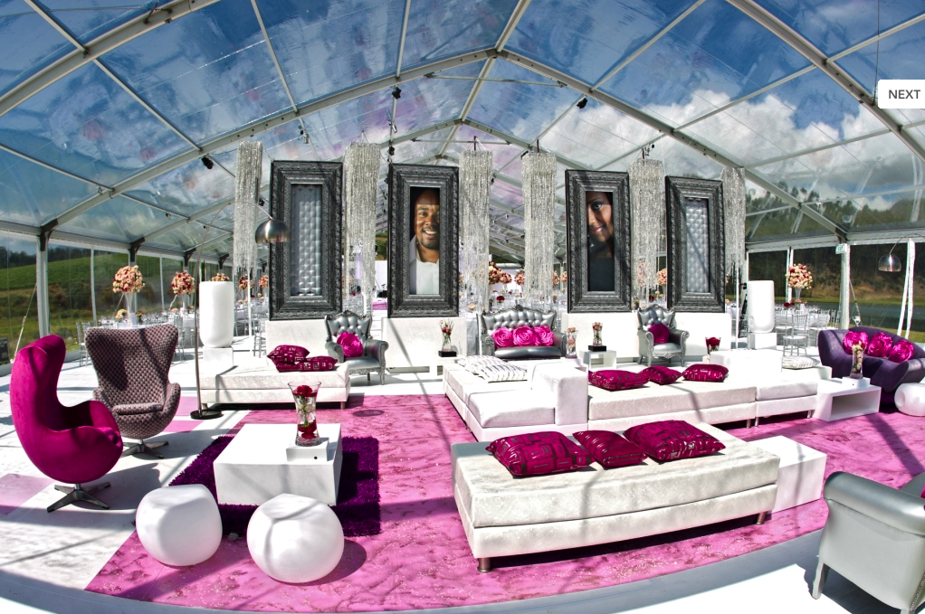Pink wedding reception in marquee