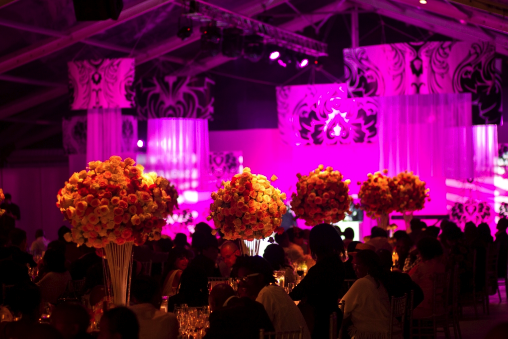 reception room with pink lighting