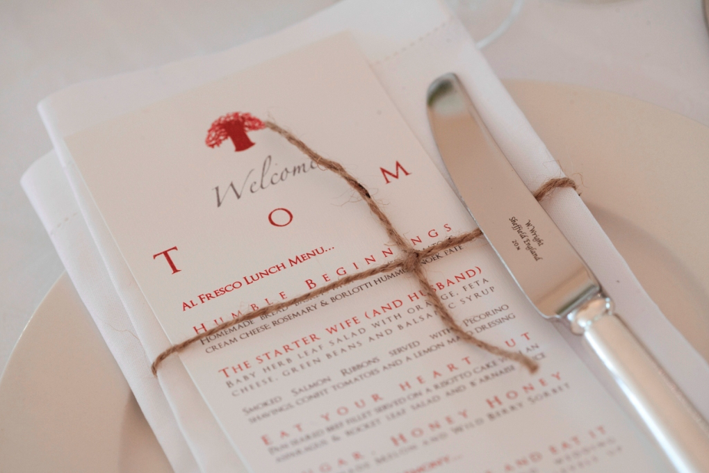 Red and white menu