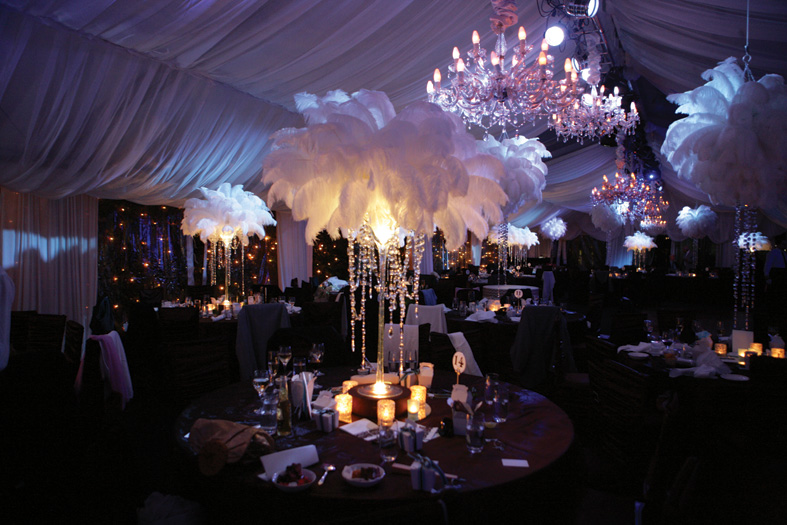 Tall centrepieces for wedding reception