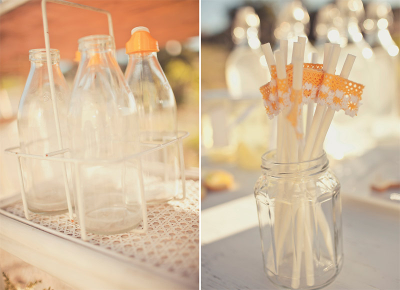 Wedding table decorations in styled engagement shoot