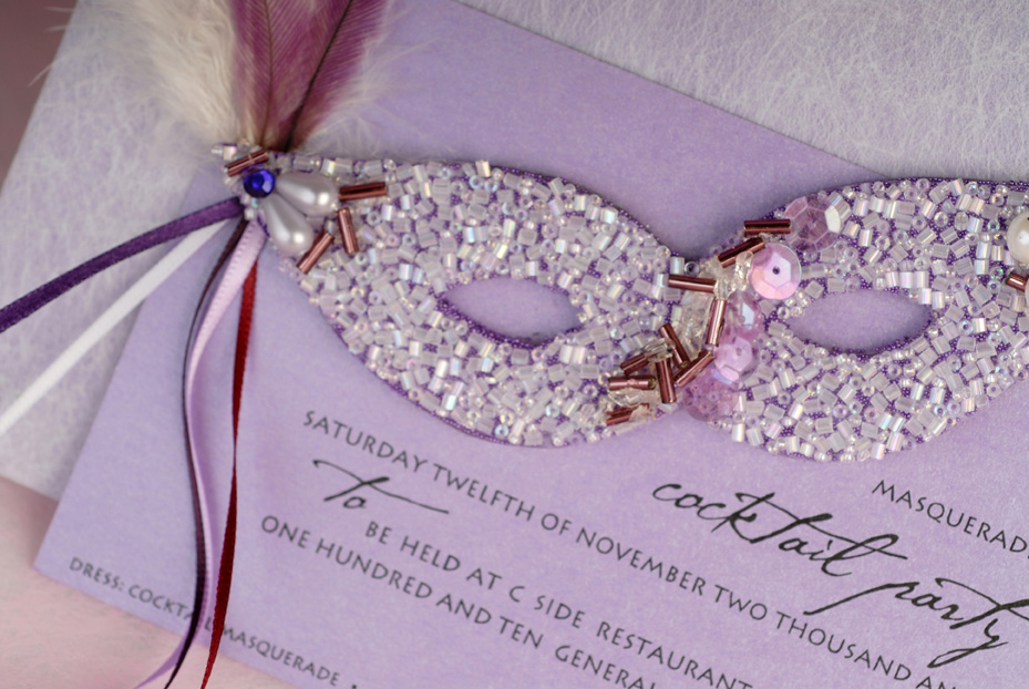 Wedding stationery - purple masquerade