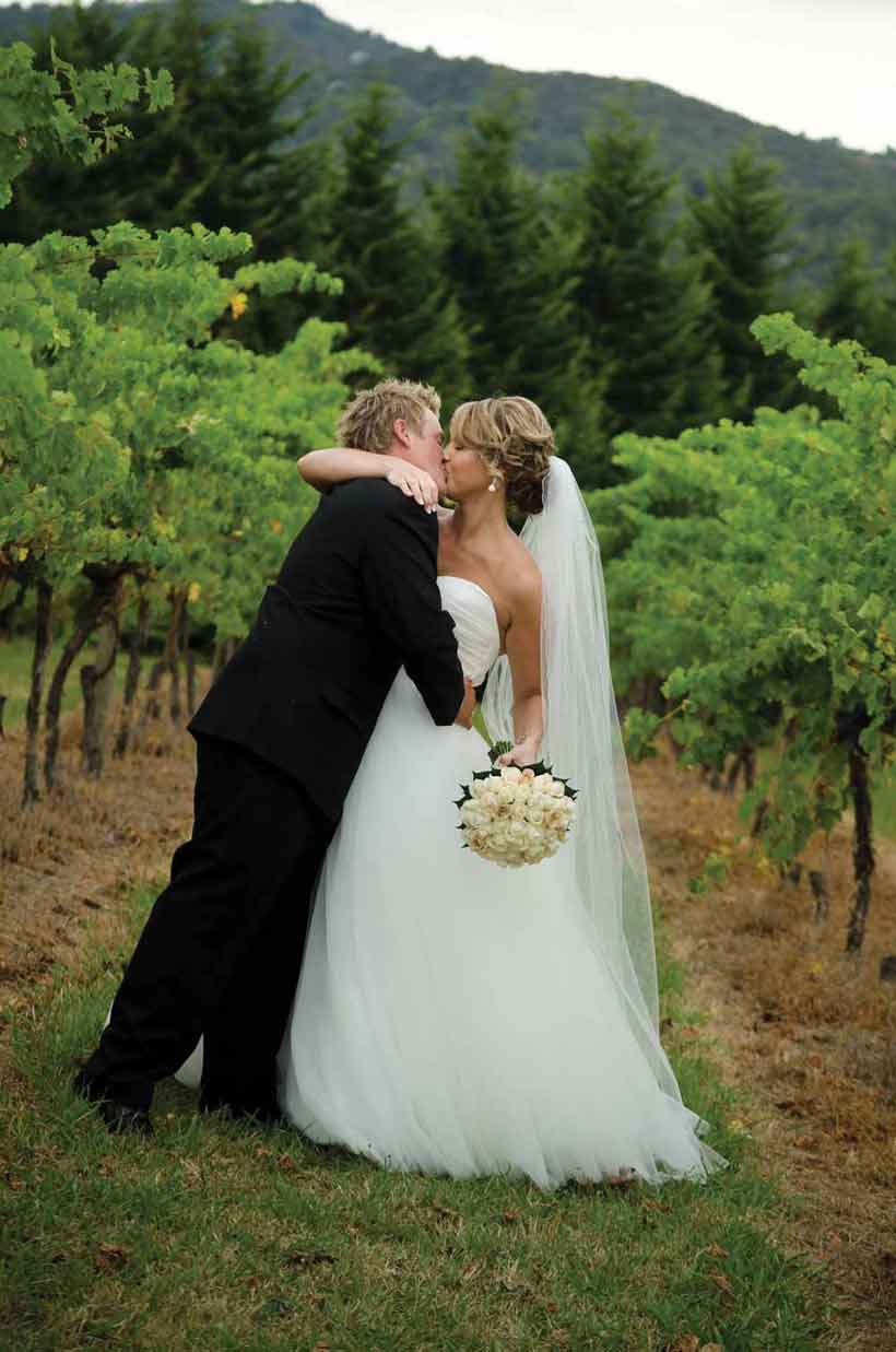 Bride and Groom in a Winery Wedding