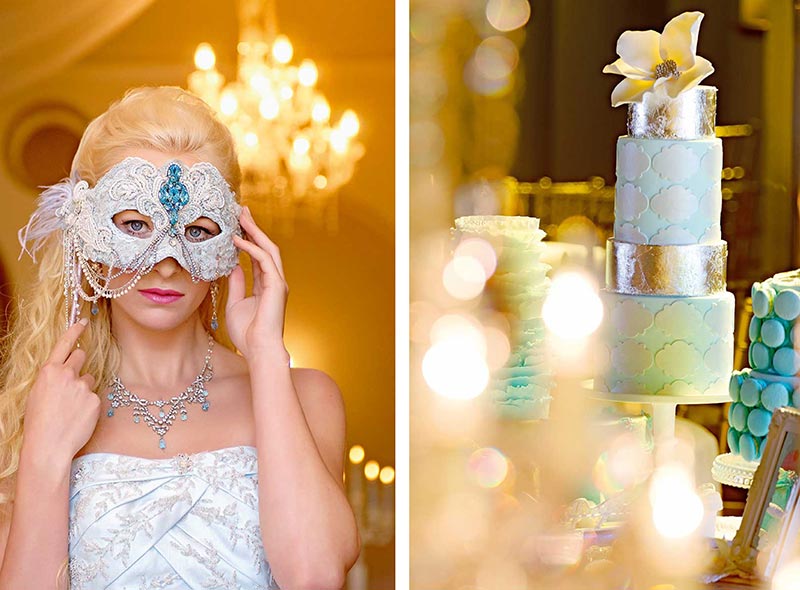 Masked Bride and Metallic Wedding Cake