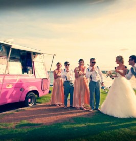 Bridal party photos with an ice-cream truck