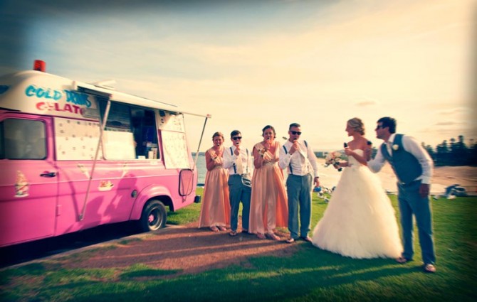 Bridal party photos with an ice-cream truck