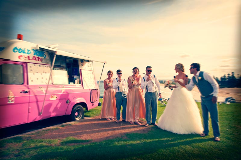 Bridal party photos with an ice-cream truck