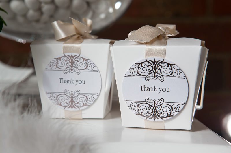 Cute idea for favours with styled 'Thank You' boxes for candy!