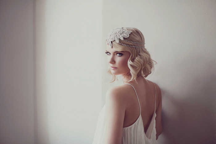 1920s inspired pearl lace and beaded couture headpiece by Viktoria Novak