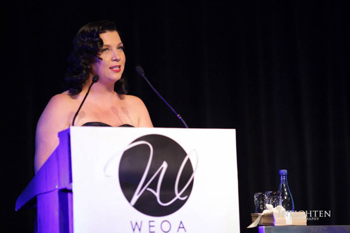 Jessica-Aguilera-Founder-of-WEOA-speaks-at-the-Awards-on-Sunday-Night