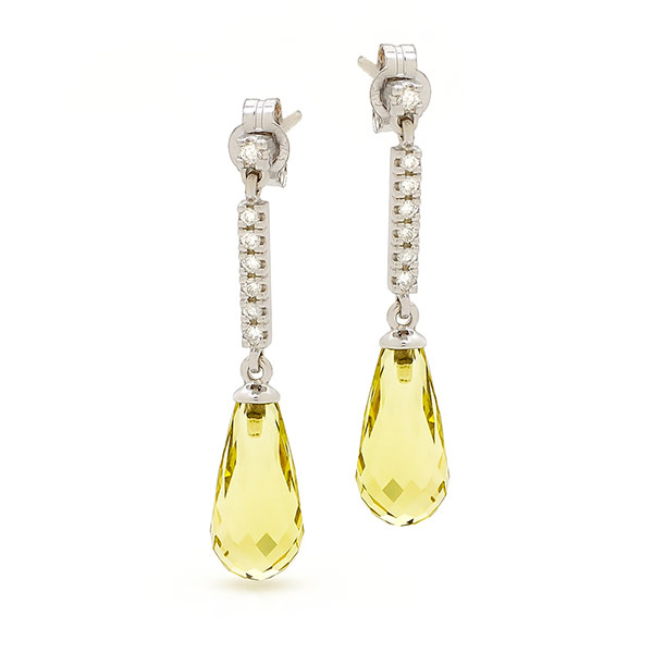 Diamond and Lemon Quartz Briolette Drop earrings