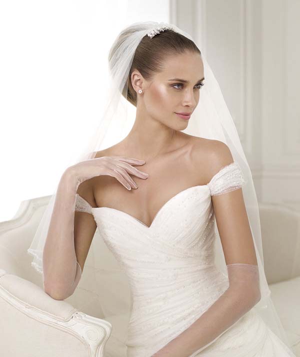 Off the shoulder wedding dress by Pronovias