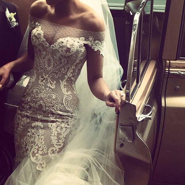 Off the shoulder wedding dress by J'aton Couture