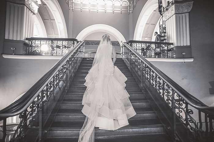 Sydney Wedding Photography - Bride in QVB Steps