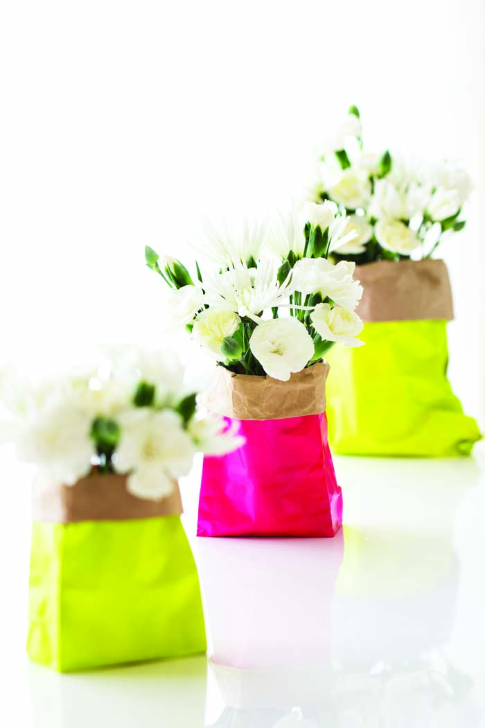 diy neon paper bag vases paper bag flower vase