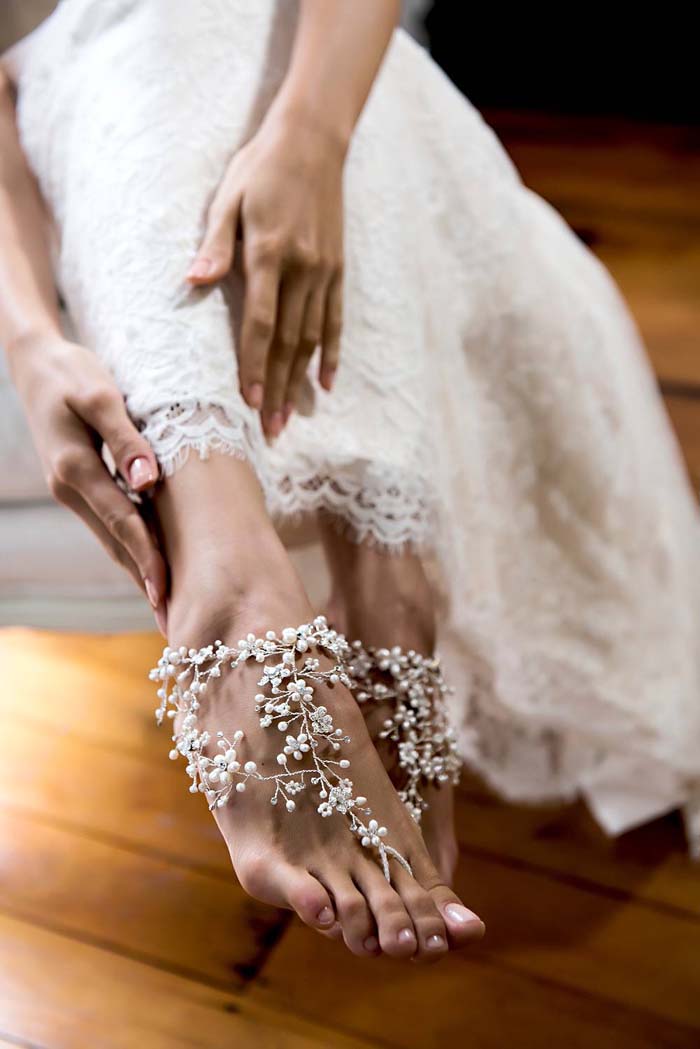 Bridal accessories for the beach.  Foot jewellery by Peter Trends Bridal.