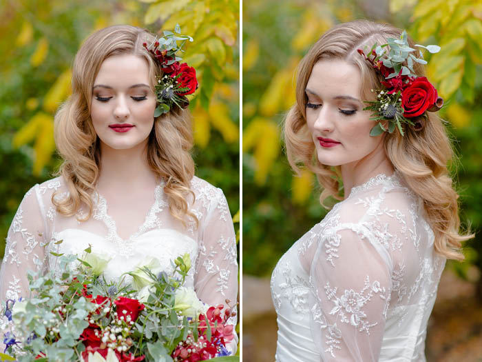Bride with red flowers