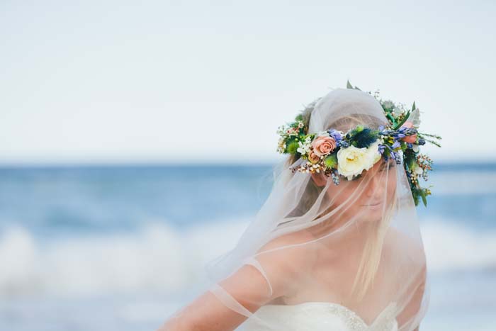bo-ho bride, flower crown, veil, weddings, beach wedding 