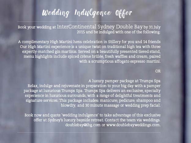InterContinental Double Bay Wedding Offer