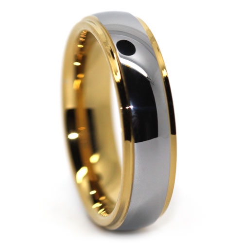 Polished Tungsten Ring with Gold Step Edge
