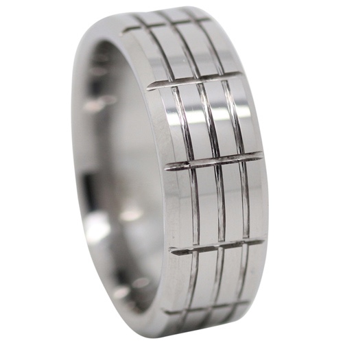 Mens Grooved Tungsten Ring