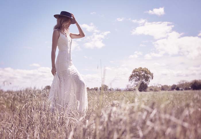 Fame And Partners White Boho Bridesmaid Gown