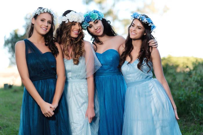 Goddess by Nature Bridesmaids Gowns in blue