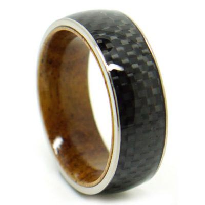 KOA-Koa Wood Carbon Fibre Rounded Mens Ring