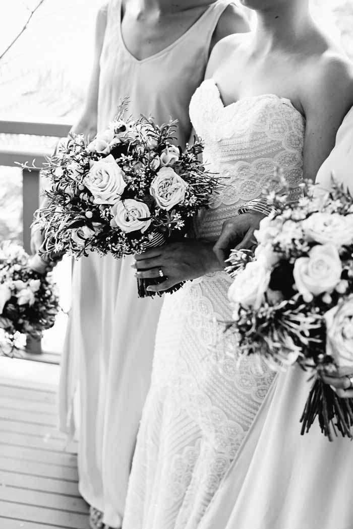 black and white photo of wedding flowers