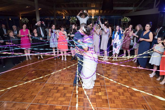 streamers on wedding dance floor