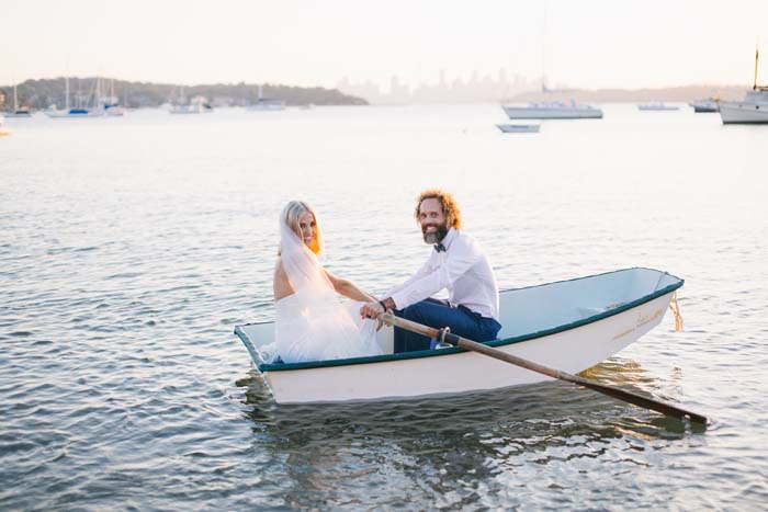 bride and groom rowboat