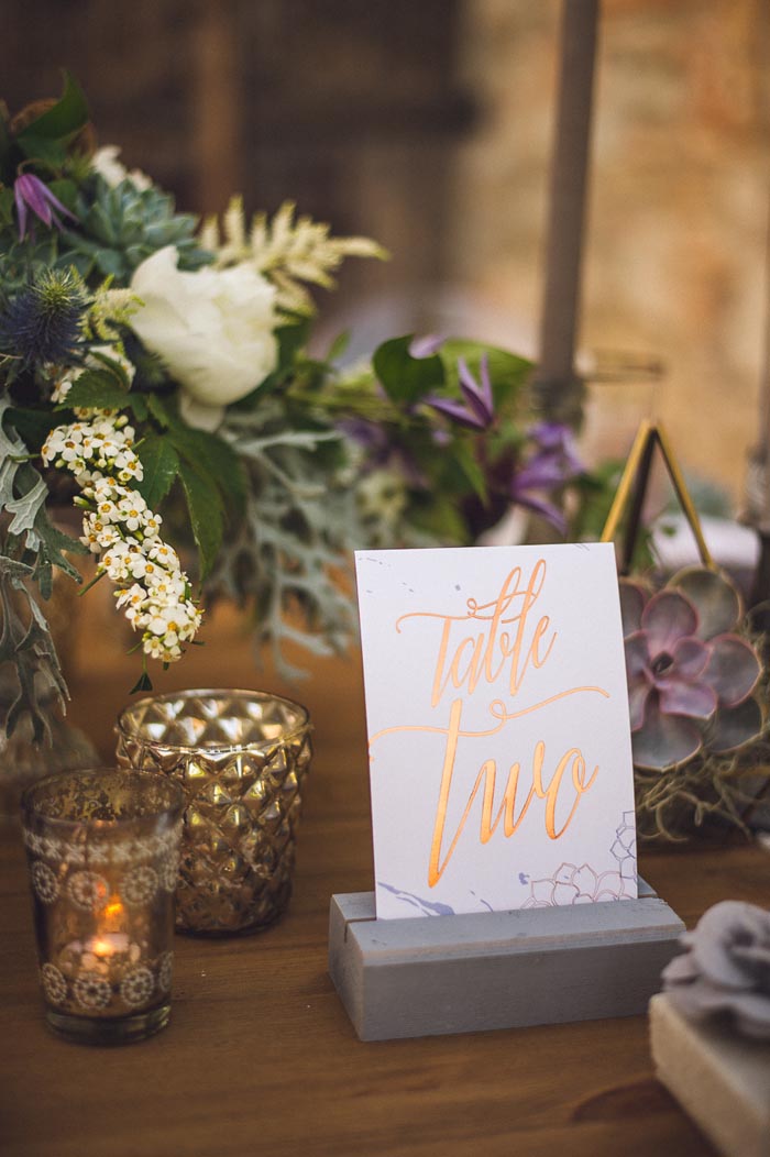 edgy romantic wedding inspiration table number