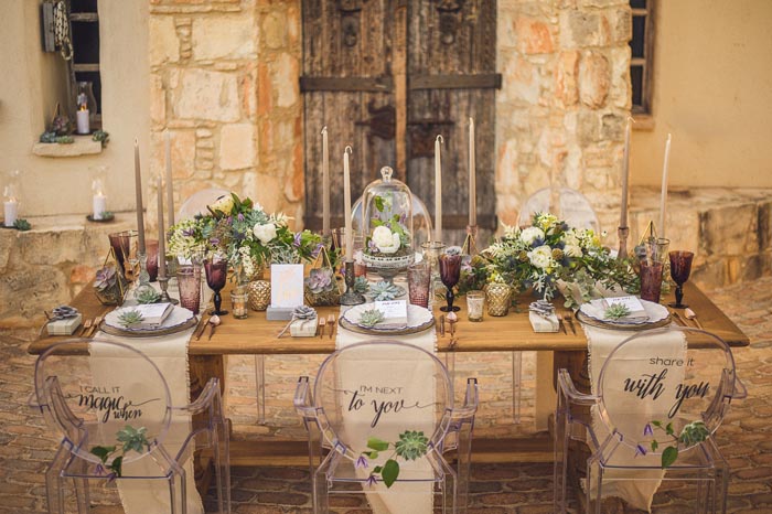 edgy romantic wedding inspiration table setting