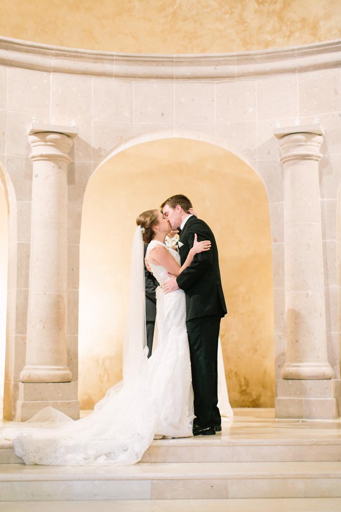 Timeless Wedding Texan Bell Tower First Kiss