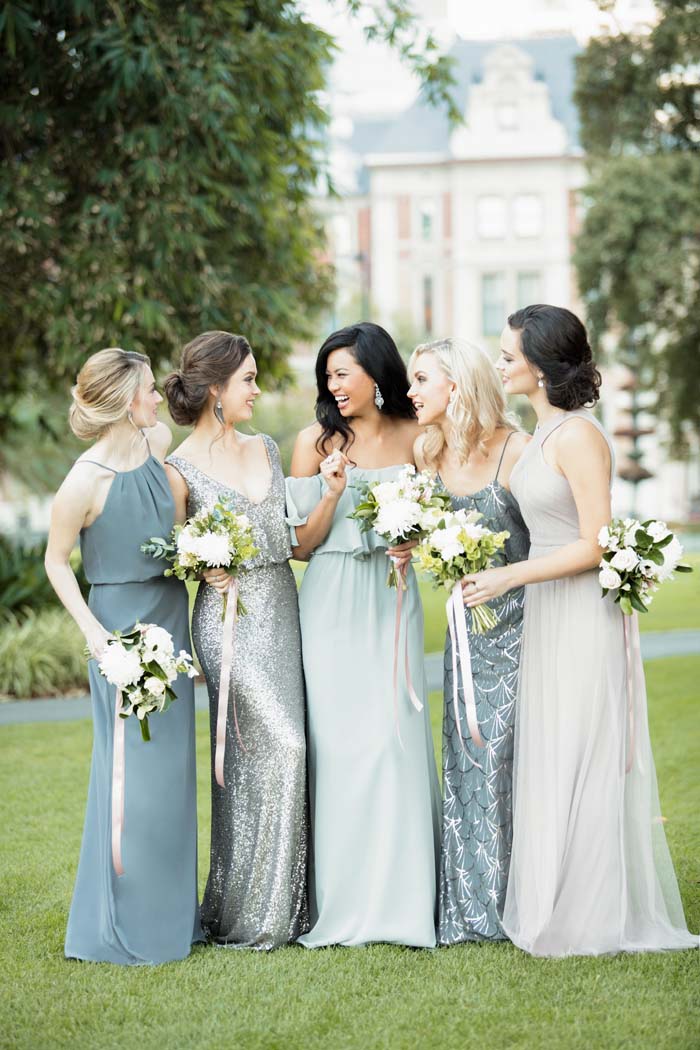 mix and match blue bridesmaid dresses
