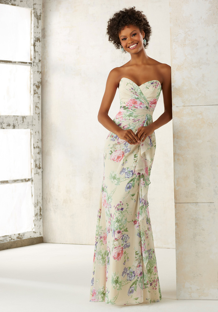 bridesmaid dresses printed fabric Zapaka Women Dusty Sage Bridesmaid Dress with Slit A Line Printed Floral Long Wedding Guest Dress, Dusty Sage / UK28 main image 1