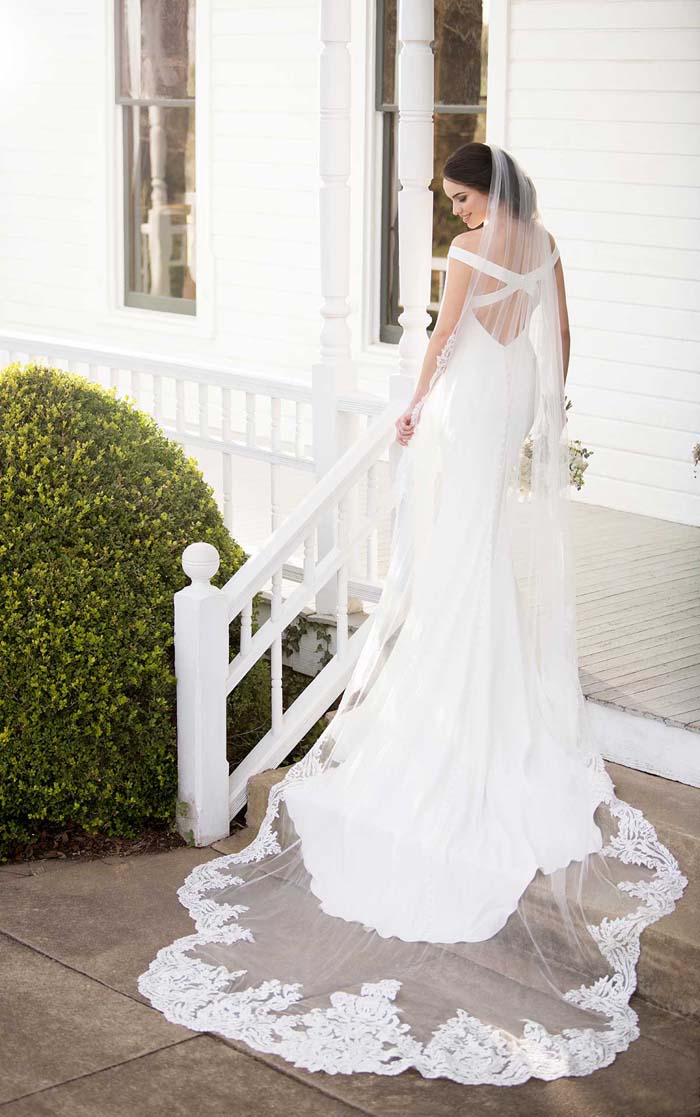 wedding dress and long veil with lace